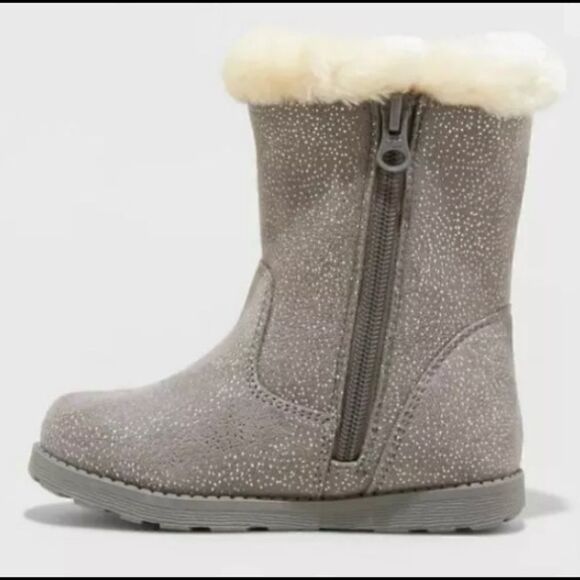 🛍Cat & Jack Girl Karley faux fur glitter Boots sizes various - Picture 4 of 8